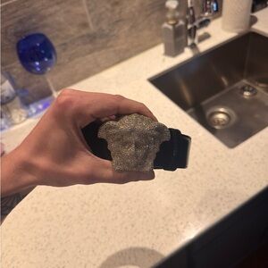 Versace Black Leather Belt with Crystal Medusa Buckle sz28-34